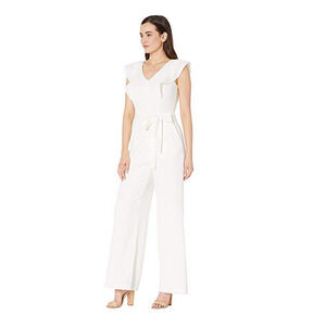 Nine West V-neck Flutter Sleeve Jumpsuit Ivory Size 4